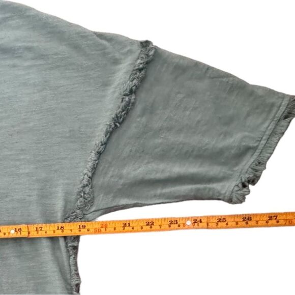Umgee USA Frayed Detail Green Relaxed Fit Short Sleeve Cotton Tunic Top. Small. - Picture 5 of 9